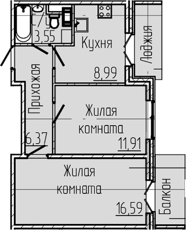 2-комнатная квартира 50.52 м², 8/8 эт., ЖК «SERTOLOVO PARK»